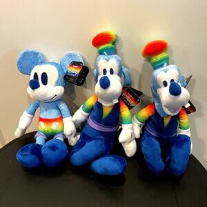 Disney pride plush Lot of 3 Mickey mouse and 2 Goofy rainbow Lgbtq New gifts